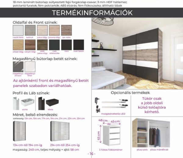 Főnix tolóajtós gardrób magasfényű bútorlap betéttel - Image 2