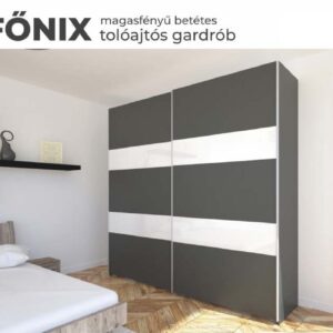 Főnix tolóajtós gardrób magasfényű bútorlap betéttel