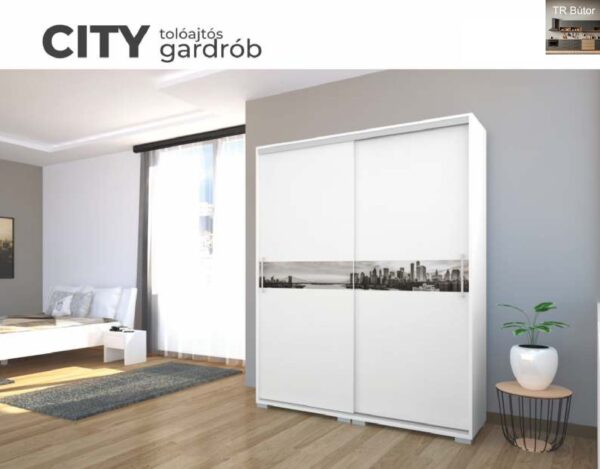 City tolóajtós gardrób Grafikával